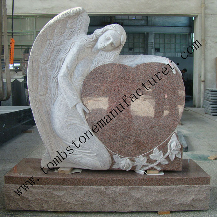 angel with single heart headstone4
